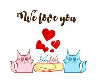 Family Of Cats On A White Background Mom Dad Brother And Sister