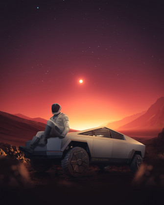 Starman Resting At His Tesla Cybertruck On Mars By Eashan Misra