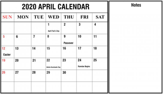April Calendar With Holidays Marketing
