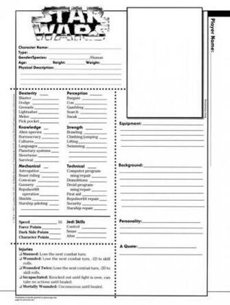 Star Wars D6 Blank Character Sheet By Jamester989