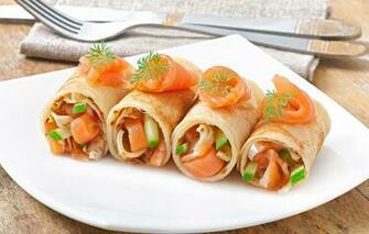 Wallpaper Fish Plate Food Pancakes Dill Image For Desktop
