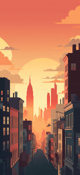 New York City Sunset Art Wallpaper iPhone