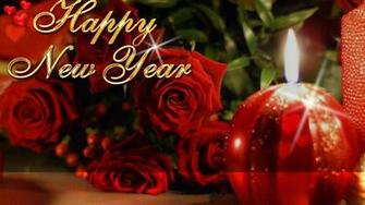 Happy New Year Greeting Cards Red Roses Candle Love