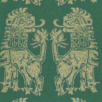 Vintage Wallpaper Sicilian Lions Teal Gold Dviwsi101