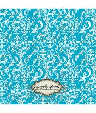 Blue Damask Print Turquoise Vinyl