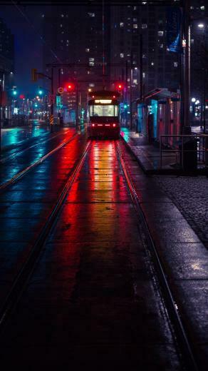 Wallpaper Trolley Stop City Evening