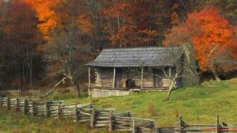 Autumn Fall Color Kentucky Country Log Cabin Wallpaper Brightly