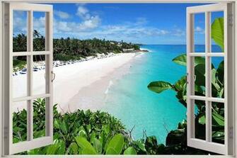 3d Window Exotic Ocean Beach Wall Stickers Film Decal Wallpaper