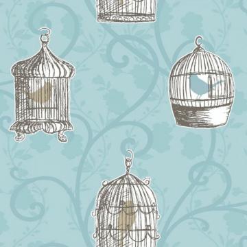Arthouse Options Skylark Bird Cage Wallpaper Teal