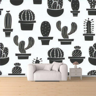 Amazon Cactus Plant Isolated Black White Seamless Template