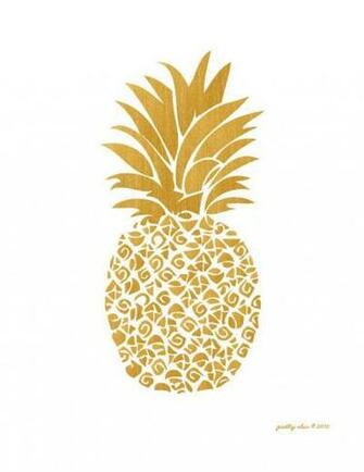 Summer Preppy Art Gold Pineapple Print And