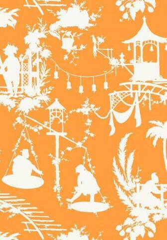 Wallpaper In Tangerine Grey Yellow Fabric
