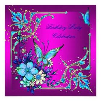 Floral Teal Blue Pink Butterfly Personalized Invitation HD Wallpaper