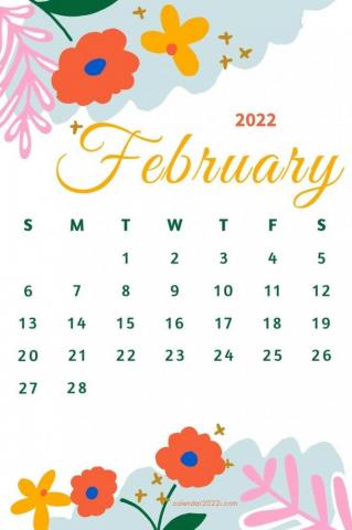 Floral February Calendar With Beautiful Flowers In