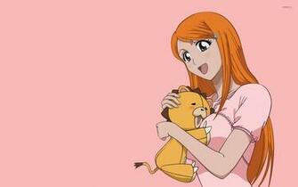 Kon And Inoue Orihime Hugging Bleach Wallpaper Anime