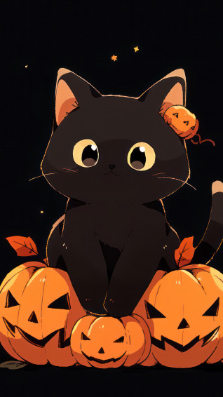 Halloween Black Cat Pumpkin Jack O Lantern 4k Wallpaper iPhone HD
