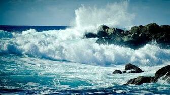 Wallpaper Sea Ocean Splashes Rocks Dark