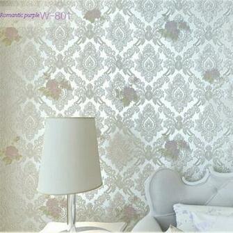 Warm Flocking Damask With Purple Flower Wallpaper For Decorative Girls