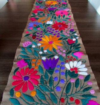 Table Runner Brown Color Mexican Textile Hand Made Woven