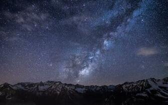Starry Sky Over The Mountain Peak Wallpaper