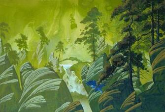 Wallpaper Art Roger Dean Fantasy Rocks Trees Pine Bird