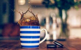 Tea Cup Splash Monochorm Cookies Oreo Macro Blur Fullscreen