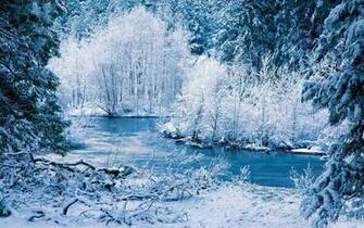 Wallpaper Winter River Snow Trees Landscape Ultra HD 4k