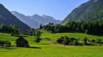 Town Countryside Landscapes Houses Trees Grass Green Spring