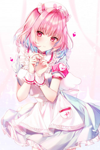 Pink Hair Portrait Display Anime Digital Art 2d