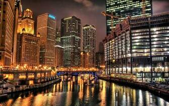 City Lights On The Water Desktop Wallpaper