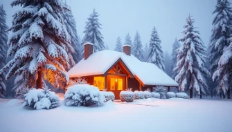 Snowy Cottage Wallpaper