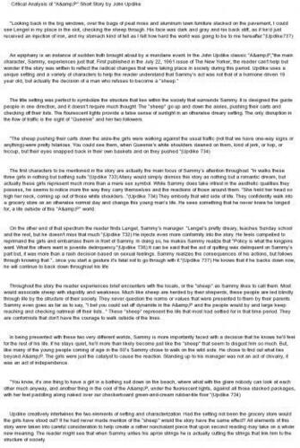 Short Story Analysis Essay Sample