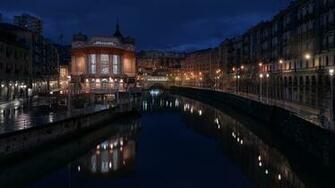 Wallpaper Spain La Ribera Bilbao Canal Street River Night
