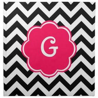 Neon Pink Custom Monogram With Chevron Pattern Napkins