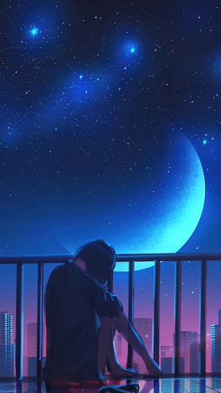 Lonely Girl Alone Moon Night 4k Wallpaper