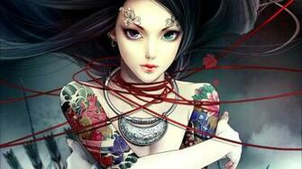 Tattooed Girl Wallpaper Fantasy Woman