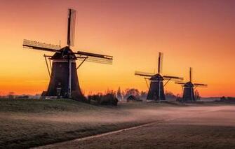 Wallpaper Sunset Mill Netherlands South Holland Leidschendam