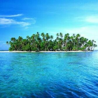 Lonely Island With White Sand And Green Tropic Palms Wallpaper