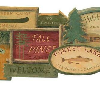 Lodge Signs Wallpaper Border Wl5569b Moose Cabin Fish Rustic