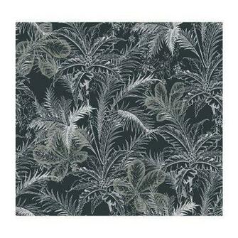 Leaf Toile Wallpaper Black White Silver Metallic Home Improvement