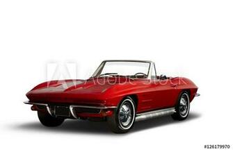 Fotografie Obraz Red Vintage Convertible Automobile On White