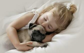 Adorable Little Girl Sleeping Pug Puppy Wallpaper And