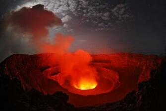 Lava Lake By Moonlight In Mount Nyiragongo Democratic Republic Of