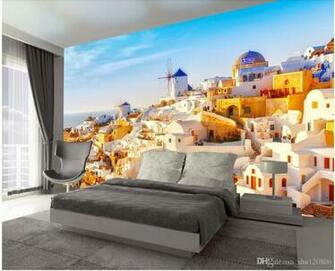 3d Wallpaper Cloth Custom Photo Romantic And Warm Greek Santorini