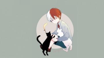 Cute Kid Shouto Todoroki And Kittens Art Wallpaper