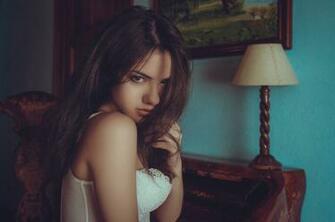 Woman Wearing Nightie Near Sitting Table Lamp HD Wallpaper
