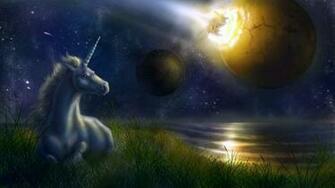 Wallpaper Unicorn Night Space Planets Collision