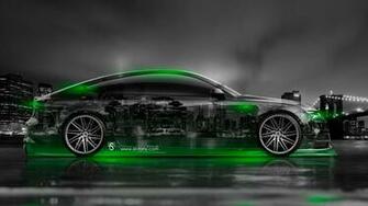 Audi S7 Side Crystal City Car Green Neon HD Wallpaper Design By