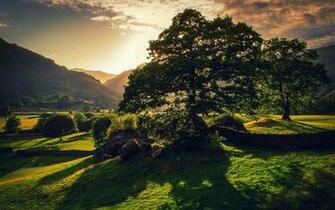 Beautiful Mountains In The Rays Of Rising HD Desktop Wallpaper