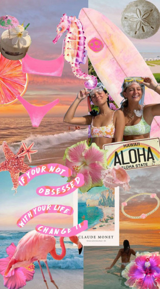 Summer Mood Board Wallpaper Pink Hawaii Aloha Fab